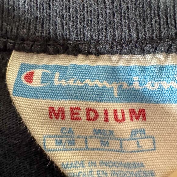 Champion All-Over Repeat Logo T-Shirt | Black & White Streetwear Tee (Size M) - Picture 4 of 5